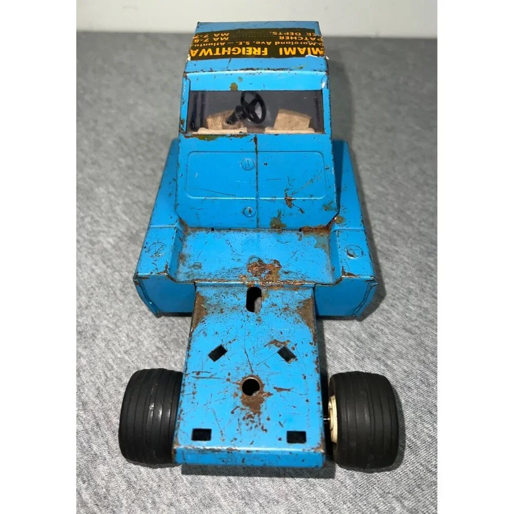 Vintage Mini Tonka Blue Semi Truck & White‎ Trailer Metal Toy Collectible